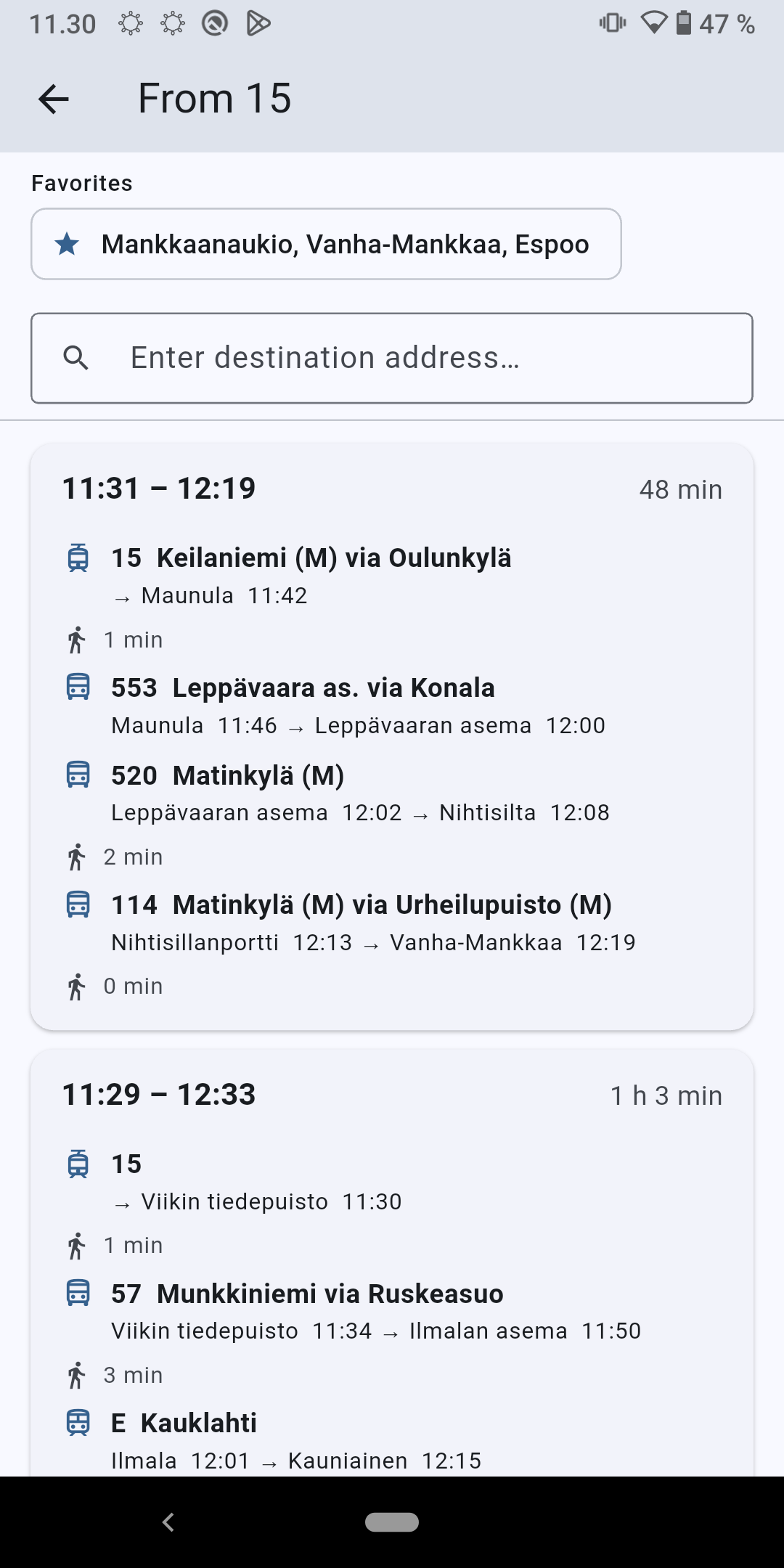 Whesuli showing route alternatives starting from the user's current vehicle